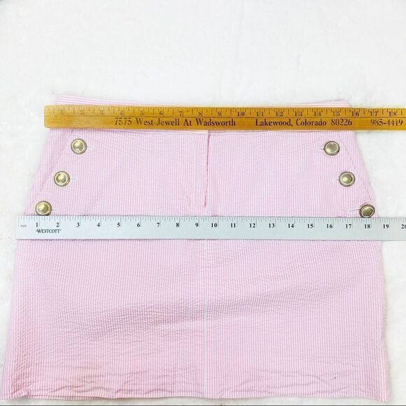 J. Crew Factory Seersucker Pencil Mini Skirt Pink White 6 - Picture 12 of 12